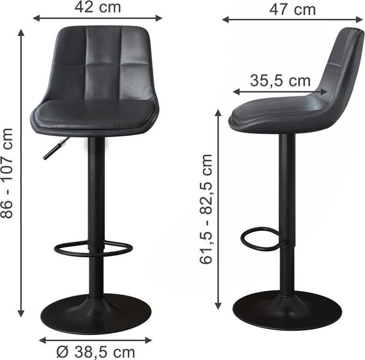 Produktbild Vicco Barhocker 2er Set Sena, Grau/Schwarz, 38.5 x 86 cm