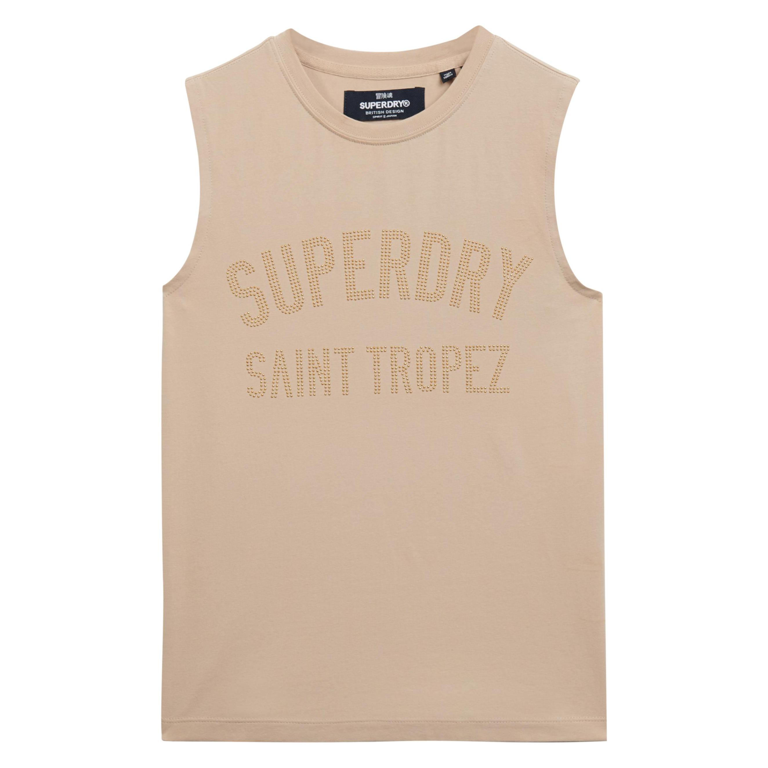 Superdry, Damen, Shirts, Figurbetontes Sport Luxe Tanktop, Grau, Beige, (L)