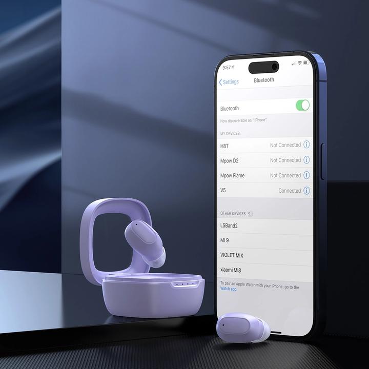 Actual product image Choetech MEMS wireless TWS Bluetooth 5.3 headphones - purple (17 h, Wireless)