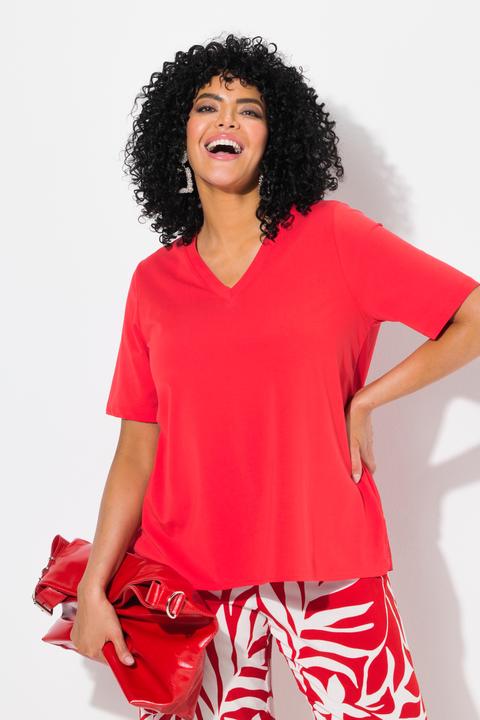 Produktbild Ulla Popken T-Shirt, Materialmix, A-Linie, V-Ausschnitt, Halbarm (42, 44)