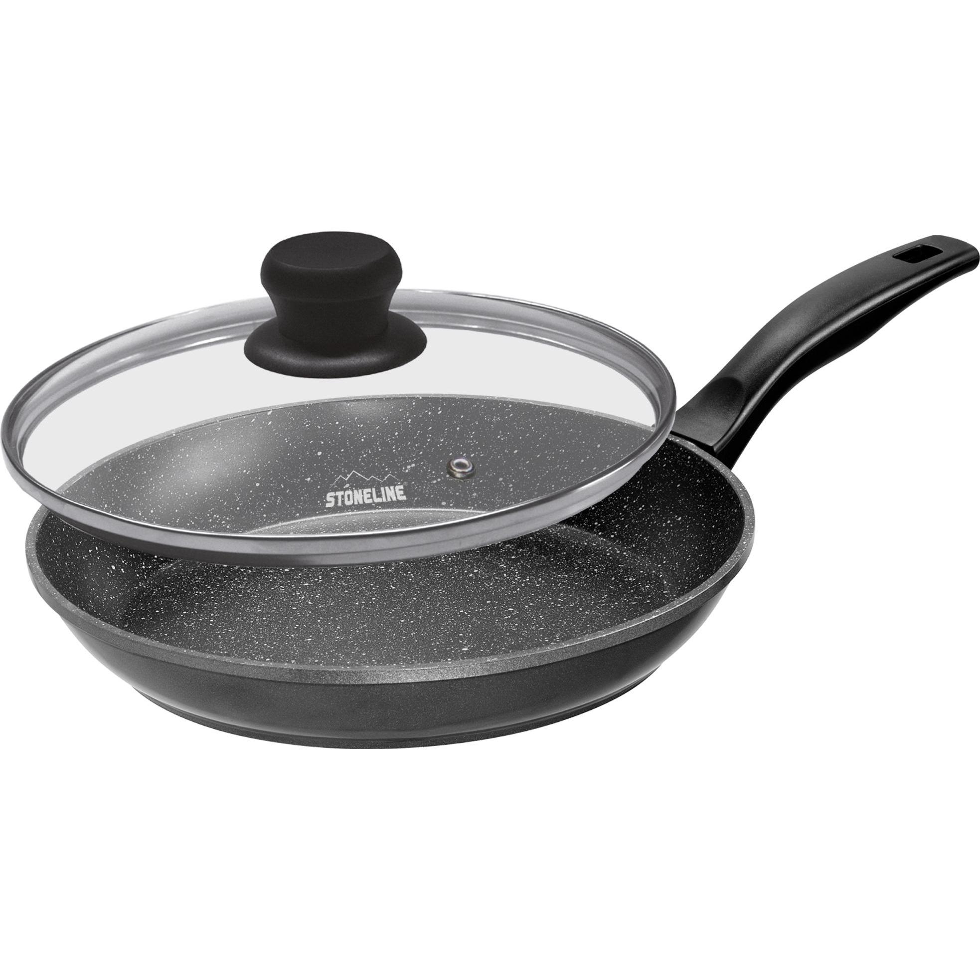 Stoneline Schwarz Pan 7359 Frying, Diameter 26 Cm, Suitable For Induction Hob, Lid Included, Fixed Handle, Anthracite, Pfanne + Kochtopf,