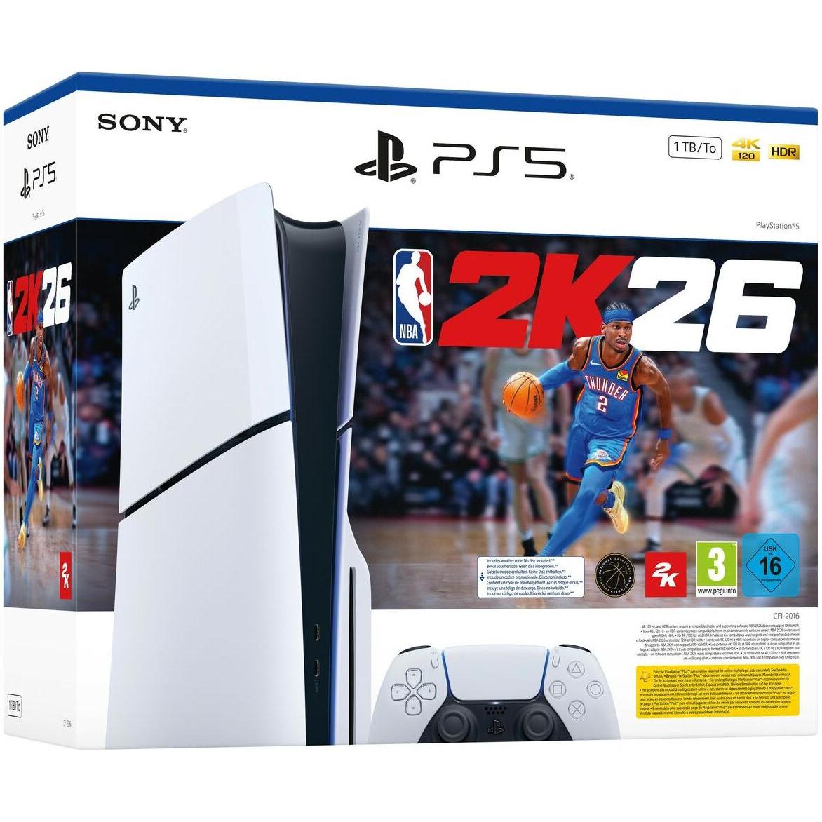 Sony PlayStation 5 Slim + NBA 2K26 Bundle, Spielkonsole, Weiss, Schwarz