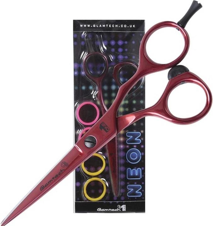 Actual product image Glamtech One Neon Hairdressing Scissor Ergonomic Sharp Edged Professional Scissors 5.5 inch Red (13.97 cm)
