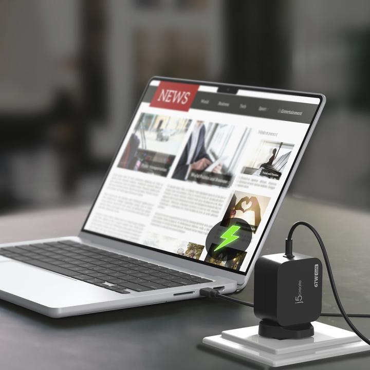 Actual product image j5Create JUP1565DC 67W GaN PD USB-C® Mini Charger with 6 Types of DC Connector-UK, Black, Indoor, AC (67 W)