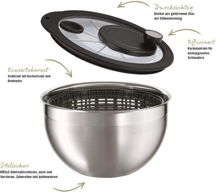 Image du produit Rösle Salatschleuder mit Kurbelantrieb (Edelstahl, 24 cm)