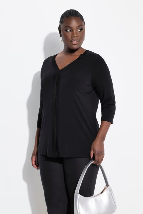 Actual product image Ulla Popken Ribbed Detail 3/4 Sleeve Lyocell Tee (56)