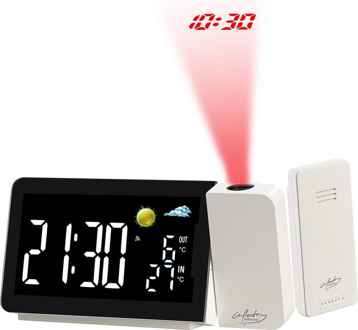 Produktbild Infactory Funk-Wetterstation mit Projektionswecker, Aussensensor, USB-Port, weiss