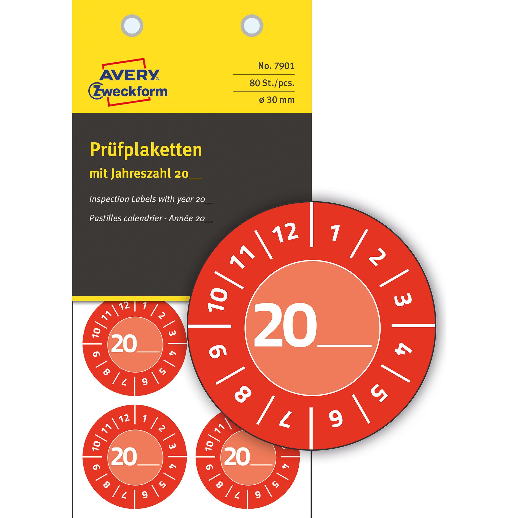 Avery, Sticker, -Zweckform 80 St. Prüfplakette 20XX Rot (Ø) 30 mm 30 mm
