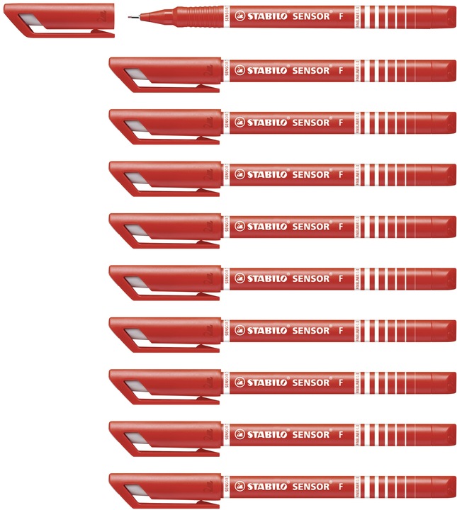 Actual product image STABILO SENSOR F Finliner with spring-loaded sharpener (Red, 10 x)
