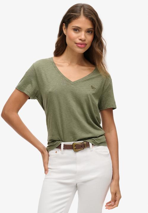 Produktbild Superdry Strukturiertes T-Shirt mit V-Ausschnitt und Stickerei (XS)