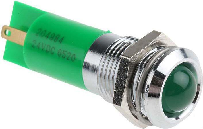 Produktbild RS PRO LED erhaben 14mm chrom 24Vdc grün