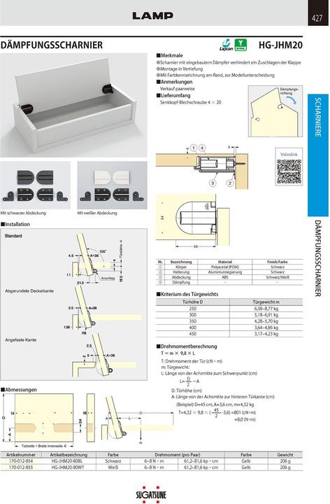 Produktbild LAMP® Deckelscharnier HG-JHM20-80 gross Aluminium/Kunststoff schwarz