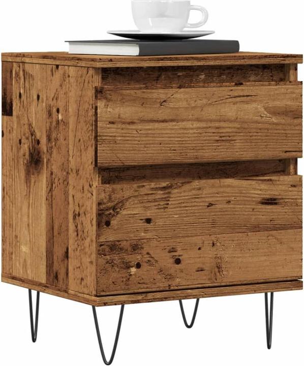 vidaXL Nachttisch Nachtschrank Nachtkommode Nachtkonsole 2 Stk. Altholz-Optik (40 x 35 x 50 cm)