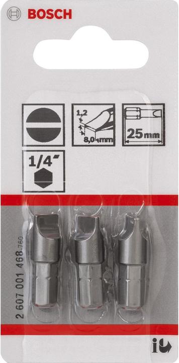 Produktbild Bosch Professional Zubehör Schrauberbit Extra-Hart S 1,2 x 8,0, 25 mm, 3er-Pack (Schraubschlitz)