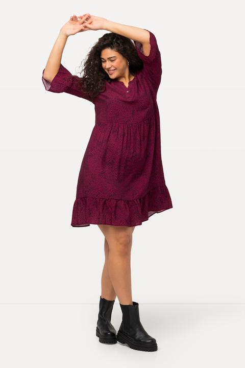 Image du produit Ulla Popken Robe midi à col tunisien et manches 3/4, ligne en A et motif à pois (50, 52)