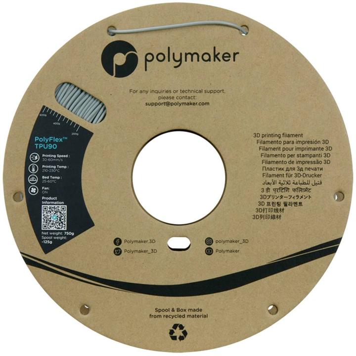Produktbild Polymaker PolyFlex TPU-90A Grey 1.75mm 750g (TPU, 1.75 mm, 750 g, Grau)