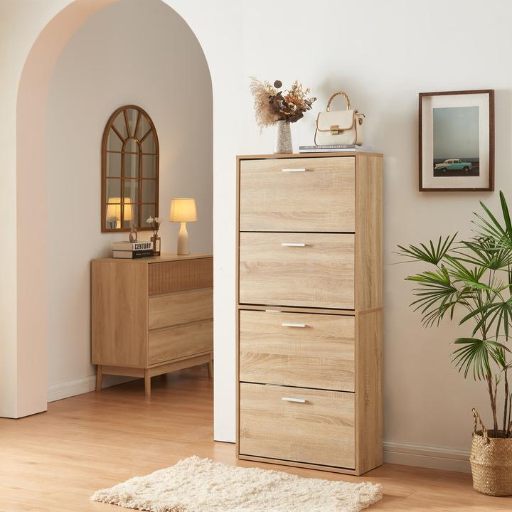 Produktbild En.Casa Schuhschrank Sykkylven 134x60x24 cm mit 4 Klappen Sonoma-Eiche (60 x 24 x 19 cm)