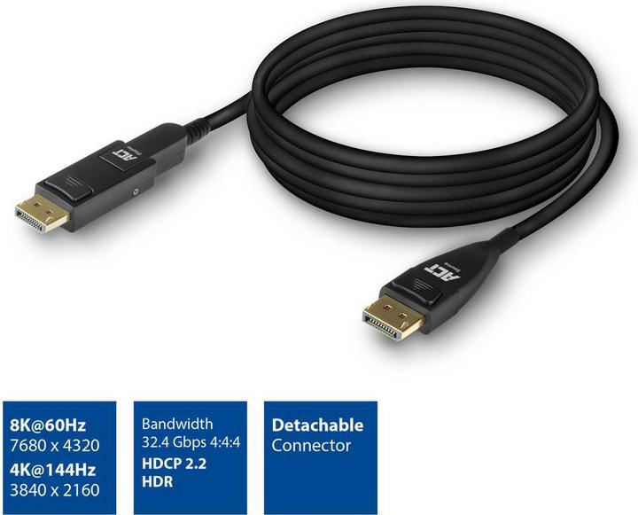 Actual product image 10 meter DisplayPort 1.4 ive Optical Cable 8K with detachable connector DisplayPort male (10 m, DisplayPort, 1.4)