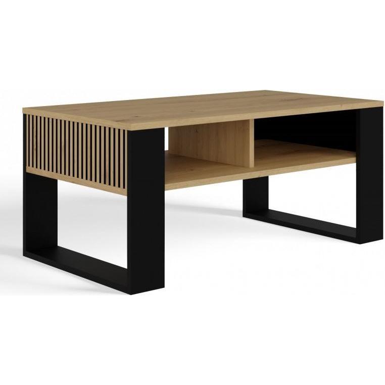 Topeshop, Tavolino da salotto, Moderner Couchtisch 2p Slim Artisan Schwarzes Bein