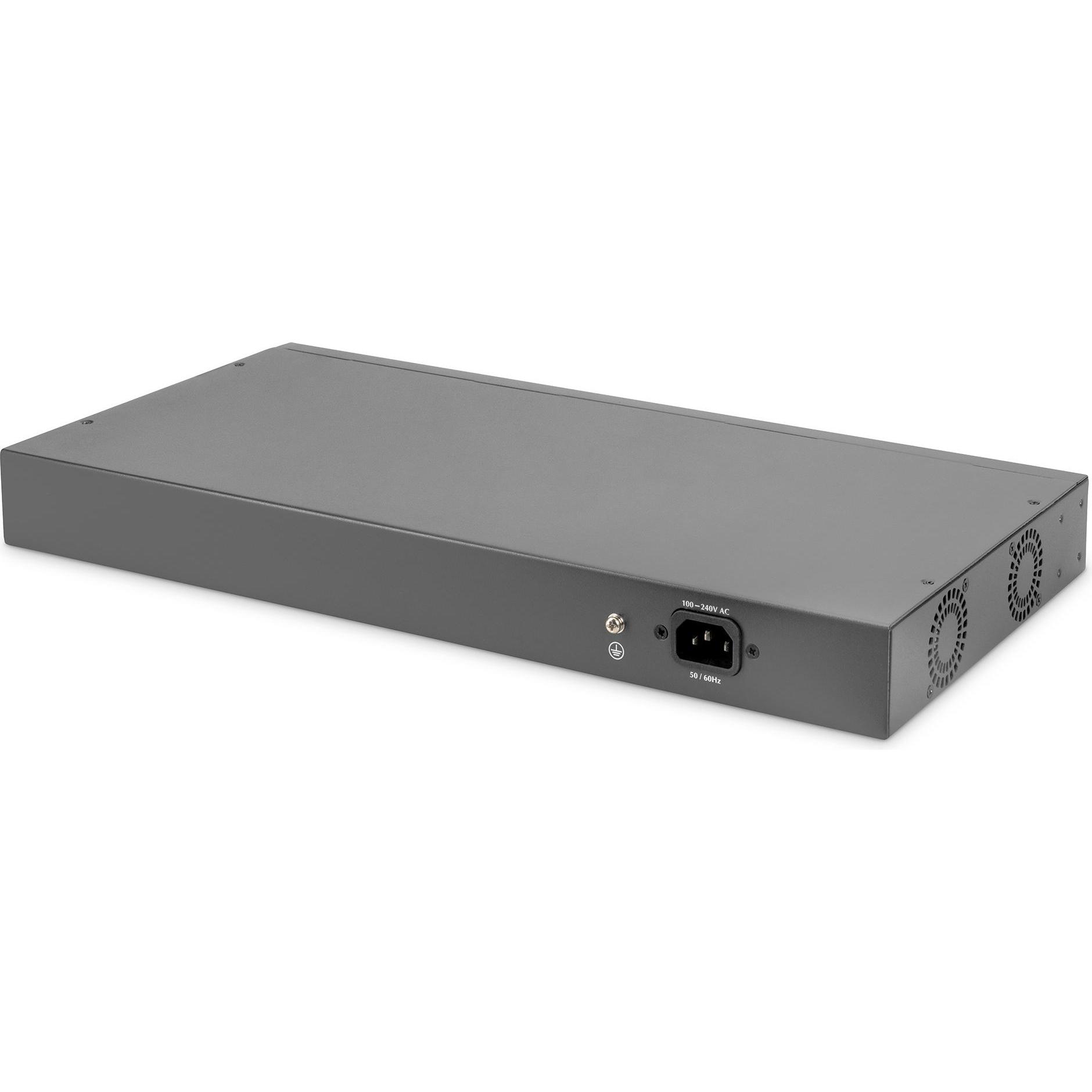 Digitus 24-Port Fast Ethernet PoE Switch (26 Ports), Netzwerk Switch, Schwarz