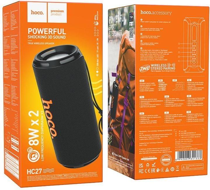 Actual product image Hoco HC27 Soundful Portable speaker Blutooth/ FM/ TF card/ USB memory stick/ AUX 2 x 8 W Black (2 h)