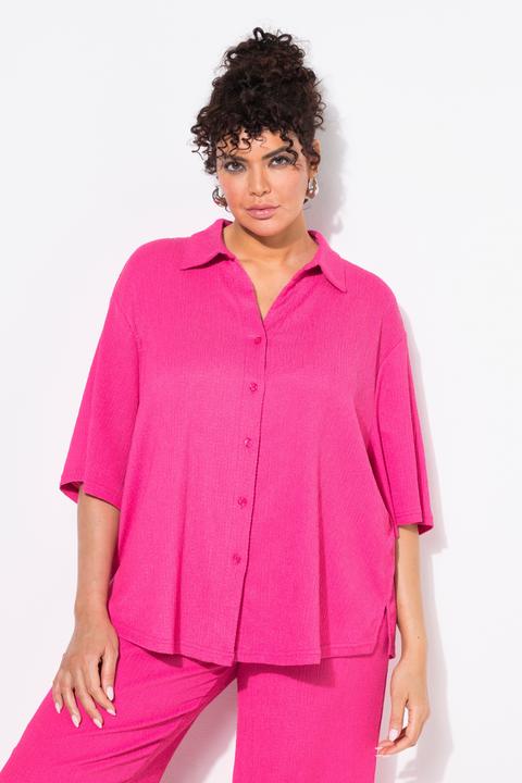 Actual product image Ulla Popken Lightly Textured 3/4 Sleeve Button Down Blouse (50, 52)