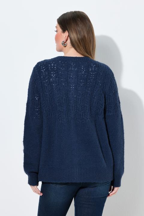 Produktbild Ulla Popken Strickjacke, Ajourmuster, Rundhals, Langarm (50, 52)