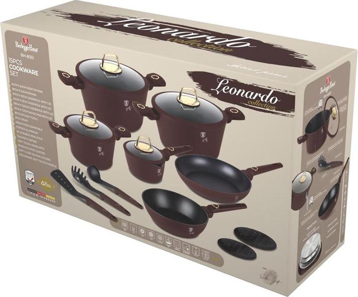 Immagine prodotto BerlingerHaus Set da cucina con utensili e sottopentola, 15 pezzi, bordeaux (24 cm, Set di pentole e padelle da cucina, Alluminio)
