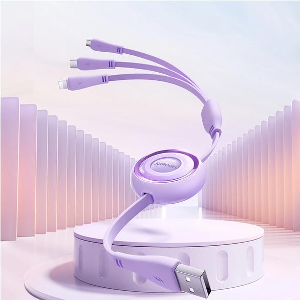 Actual product image Joyroom S-A40 Colorful Series 3in1 retractable cable USB-A to USB-C / Lightning / microUSB 1m - purp (1 m, USB 3.2 Gen 1)
