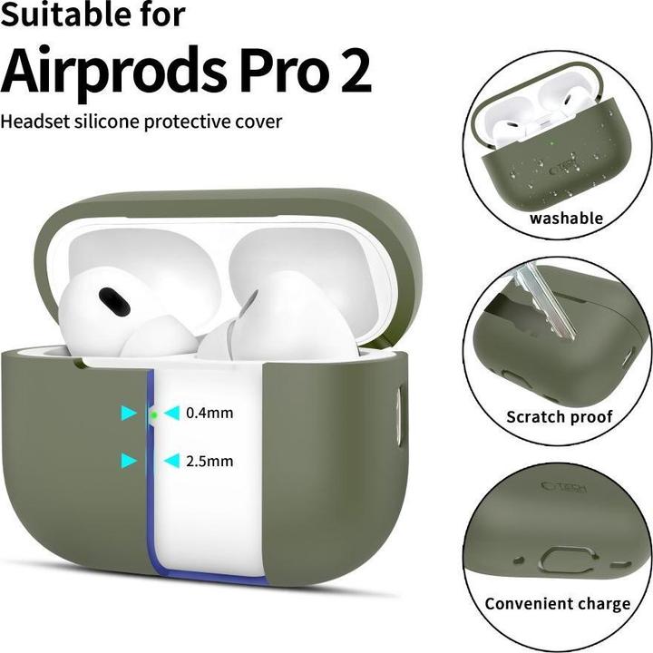 Image du produit Tech-Protect Etui en silicone pour Apple AirPods Pro 1 / 2 - Vert (Manchon pour casque d'écoute)