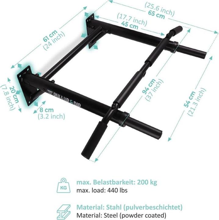Image du produit Pullup & Dip Klimmzugstange Wand inkl. Klimmzug Band + Schrauben
