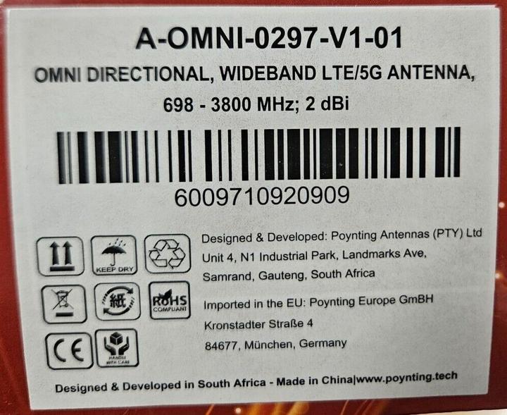Productafbeelding Poynting Antennes - 5G/LTE - M2M/IoT - A-OMNI-0297-V1-01 - grijs - SMA (M) - 2dbi omnidirectioneel - SMA (2G, 3G, 4G, 5G, Lora)