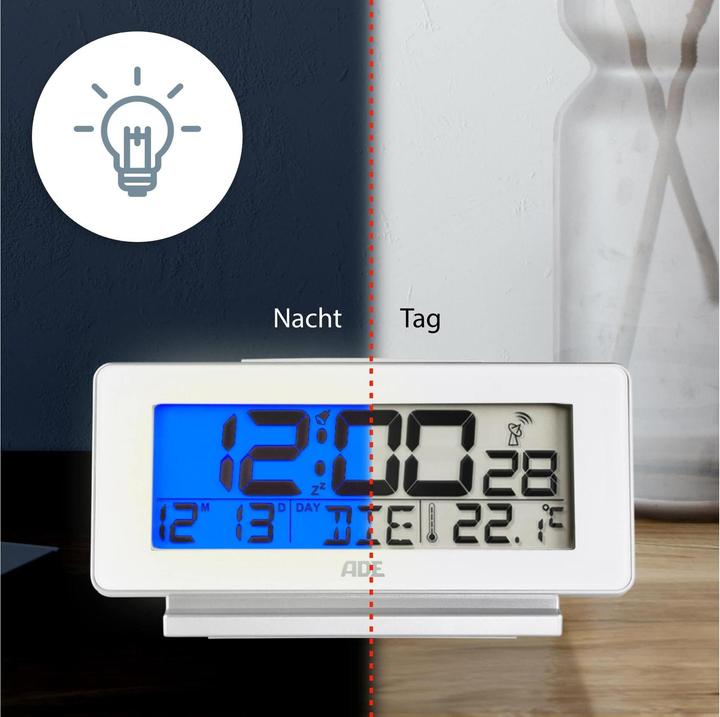 Actual product image ADE Digital alarm clock white, Functions: Snooze function