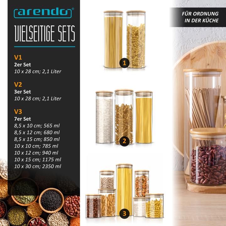 Actual product image Arendo 2x 2,2 L Vorratsgläser, Glasbehälter, 2er Set, Borosilikatglas, Bambusdeckel, Vorratsdosen luftdicht (2.20 l)