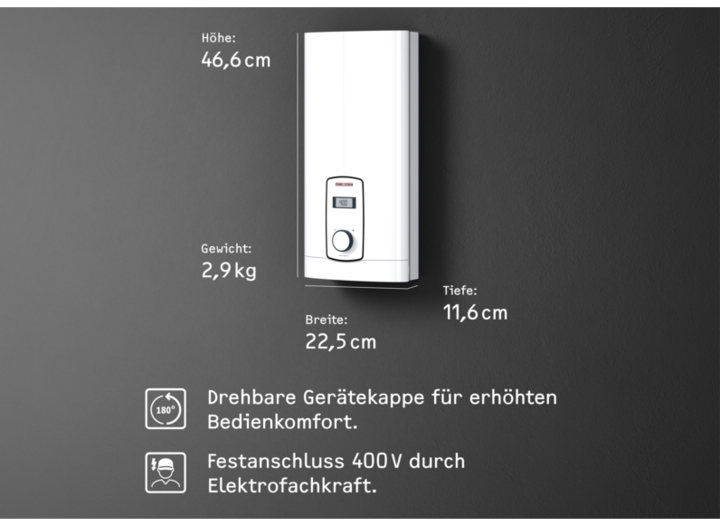 Actual product image Stiebel Eltron DHB-E 18/21/24 LCD Electronic instantaneous water heater, temperature accurate to the degree thanks