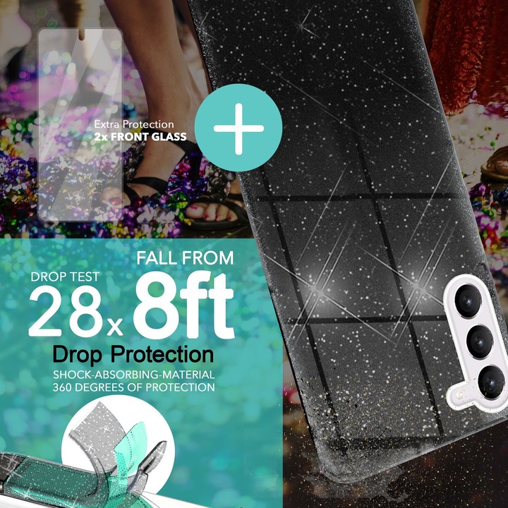 Produktbild Nalia Glitzer Silikon Hülle mit 2x Displayschutz (Samsung Galaxy S23+)