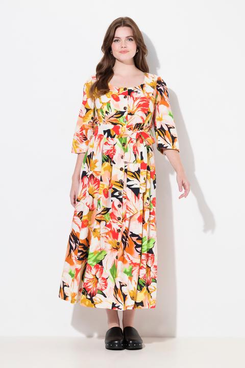 Produktbild Ulla Popken Maxikleid, Leinenmix, A-Linie, Rundhals, 3/4-Arm (46, 48)