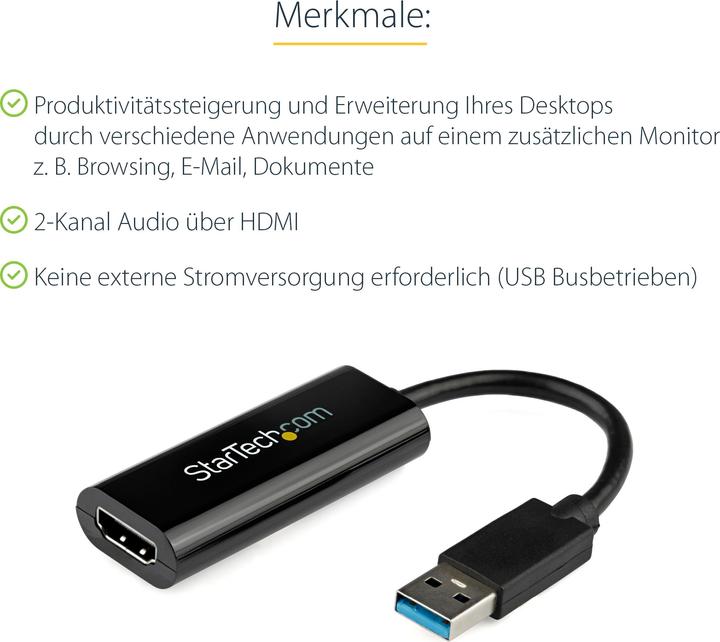 Actual product image StarTech Slim USB 3.0 HDMI Video Card (USB-A, 19 cm)