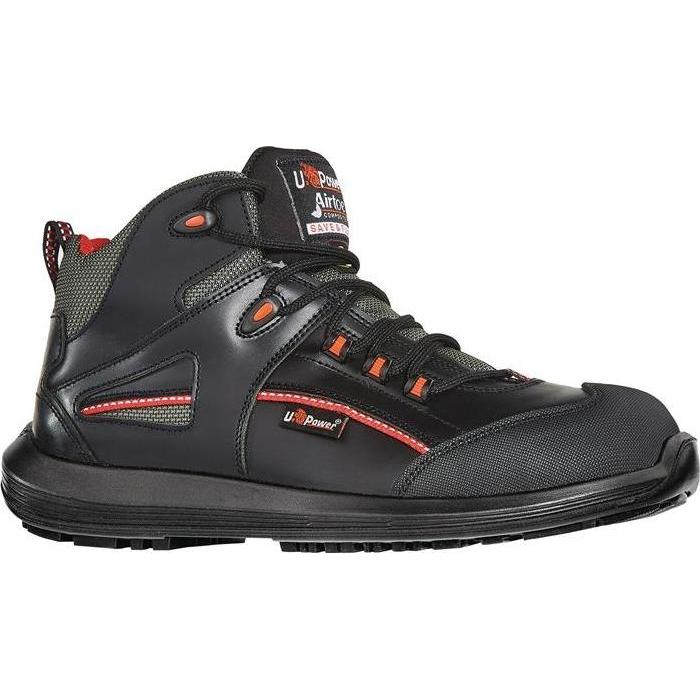 Thumbnail - U-Power, Sicherheitsschuhe, Sicherheitsstiefel Teak Grösse 43 schwarz/rot S3 SRC ESD EN ISO 20345 Glattleder (S3, 43)