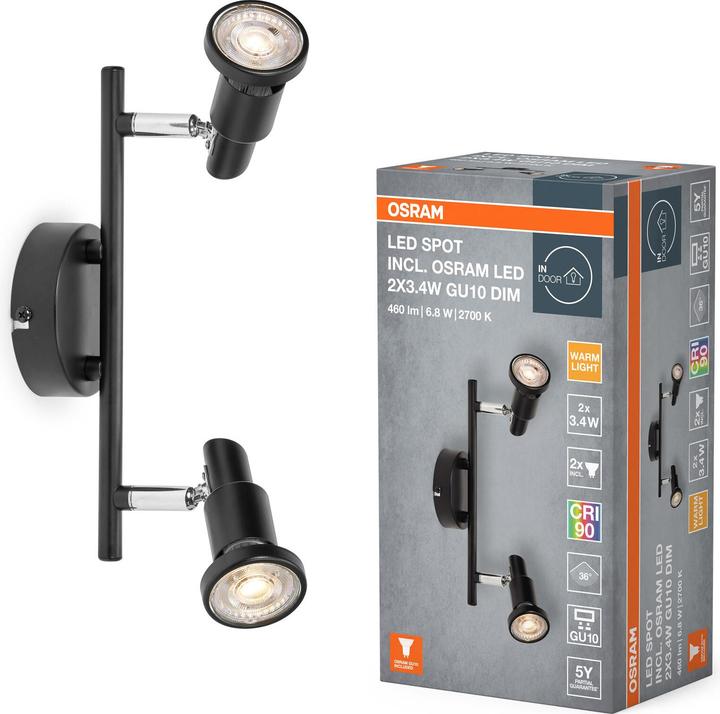 Actual product image Osram LED SPOT BLACK 2 X 3.4W 927 DIM (460 lm, GU10)