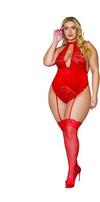 Produktbild Dreamgirl Women's Plus Size Stretch Lace and Stretch Velvet Garter Teddy