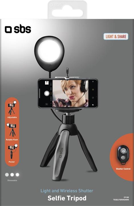 Produktbild SBS Selfie-Stativ mit Licht schwarz