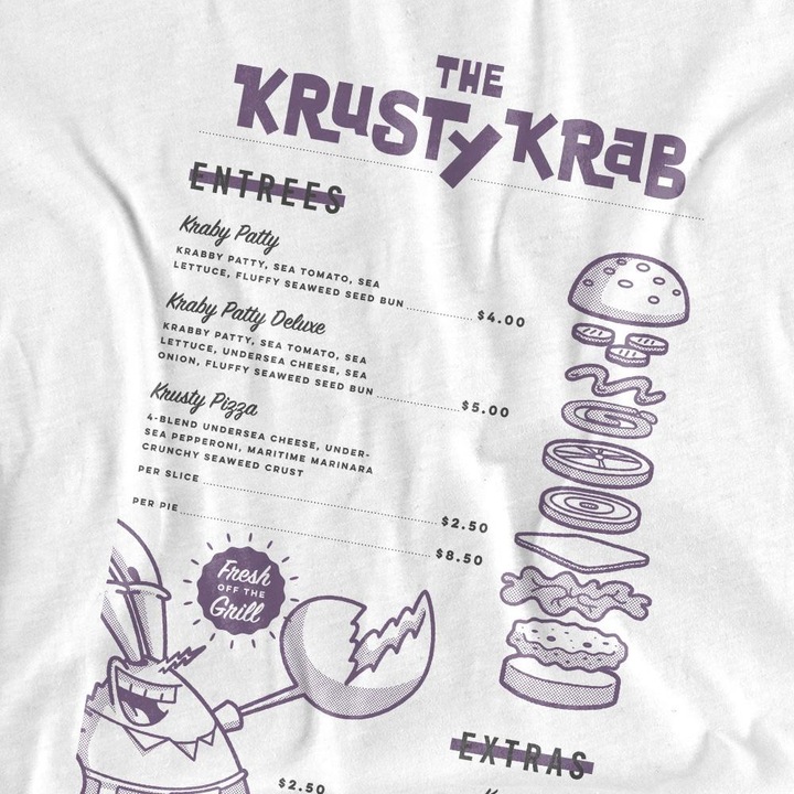 Actual product image Spongebob Squarepants Unisex Adult Krusty Krab Menu T-Shirt (M)