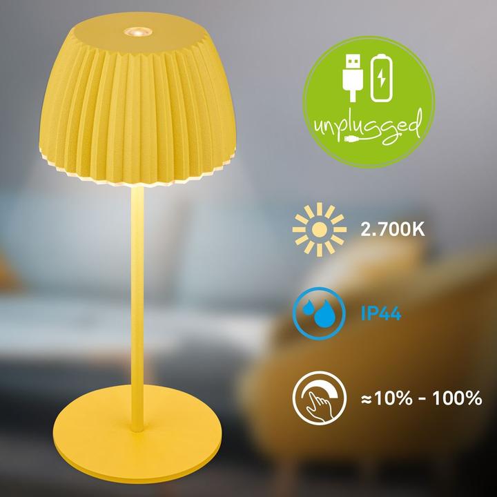 Produktbild Briloner Brilo unplugged RIFFLE Akku Mini Tischleuchte mit Lichtkante - Zitrone (150 lm)