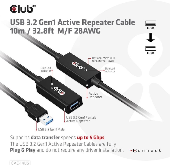 Actual product image Club 3D USB A – USB A (10 m, USB 3.2)