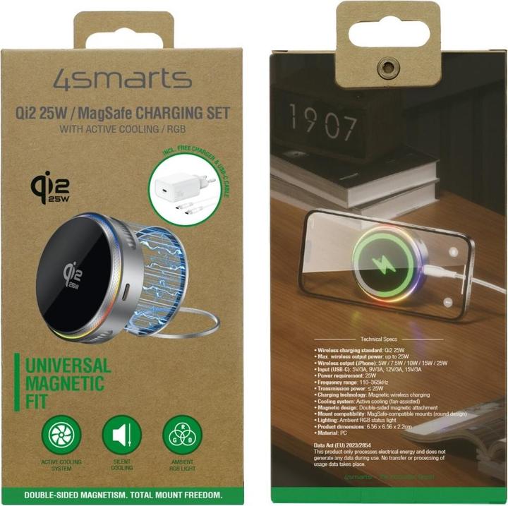 Produktbild 4smarts Qi2 25W/MagSafe Charger/Cooling RGB,360°-Mount.,spacegrey (25 W)