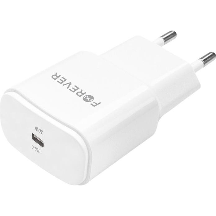 Forever TC-01 PD QC Ladegerät 1x USB-C 20W weiss (20 W), USB Ladegerät, Weiss