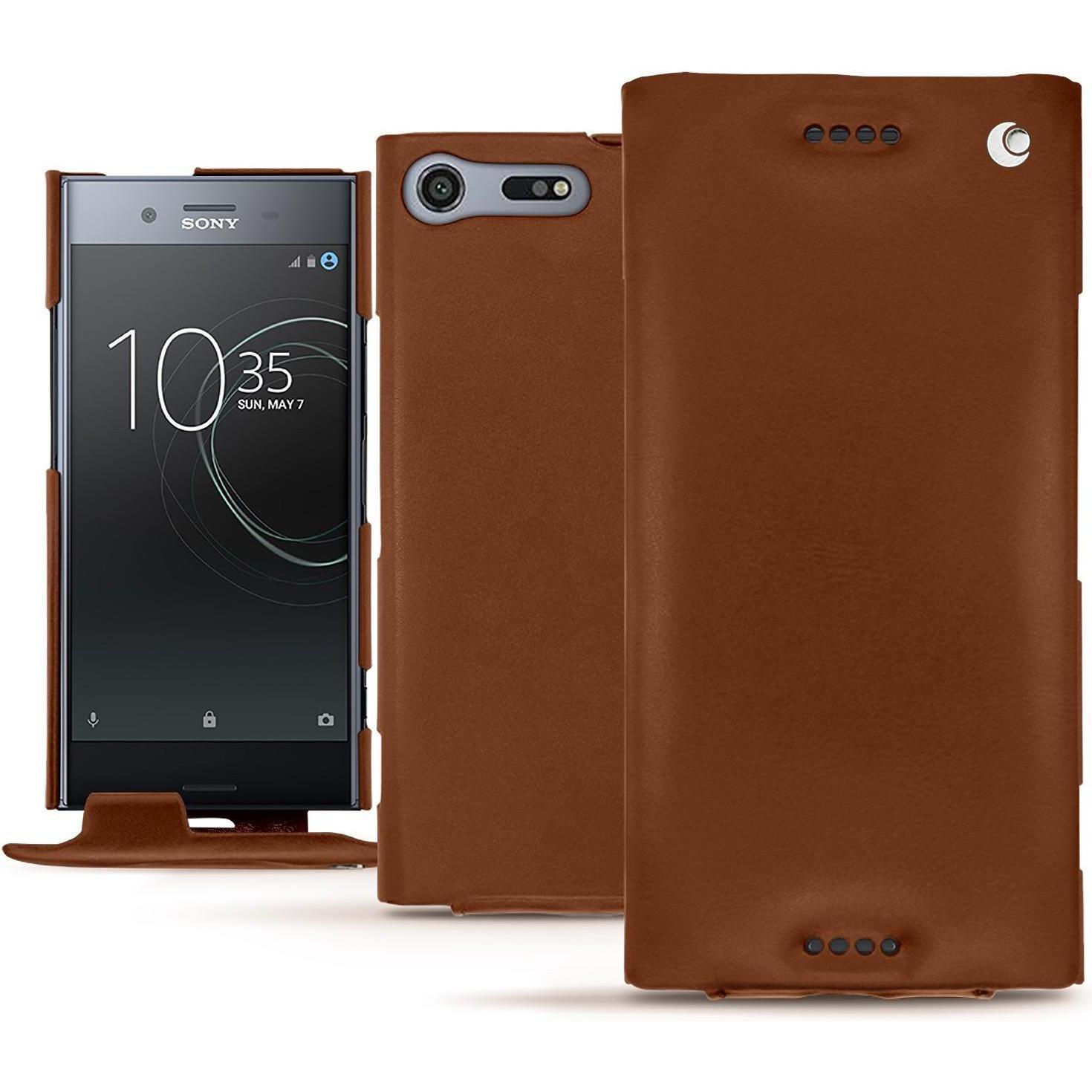 Noreve Lederschutzhülle vertikal (Sony Xperia XZ Premium), Smartphone Hülle, Braun