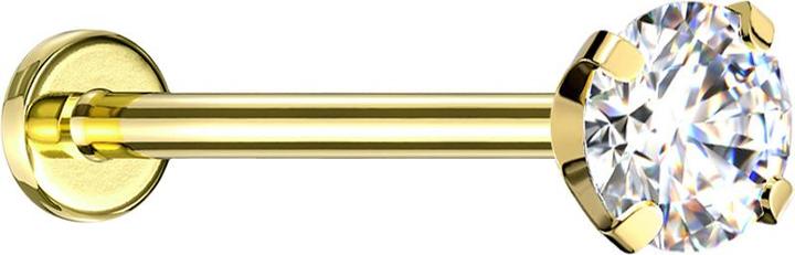 Star Piercing Micro Threadless Labret vergoldet mit Kristall silber gefasst (ohne Messing, Chirurgenstahl 316L)