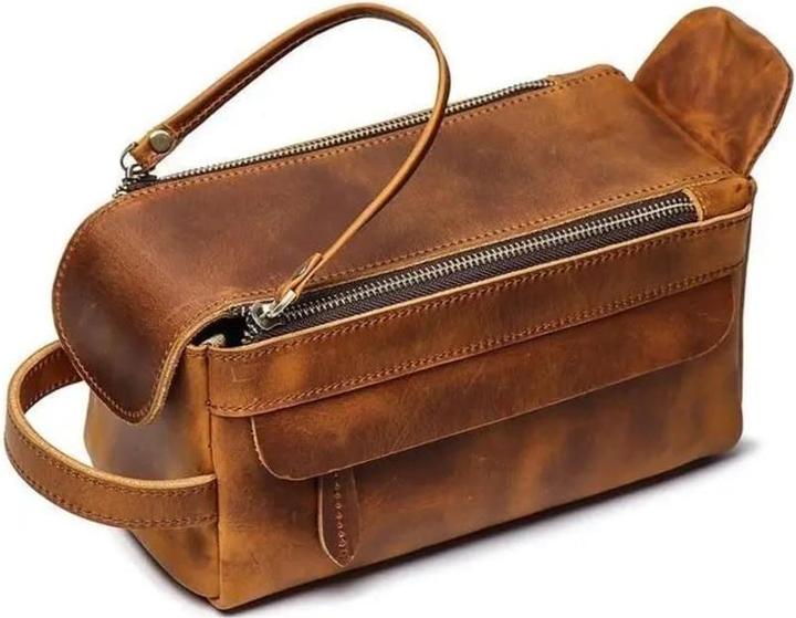 Image du produit Only-Bags.Store Trousse de toilette en cuir faite main, trousse de toilette en cuir
